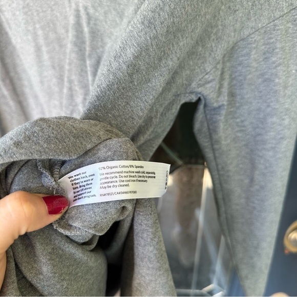 Eileen fisher large gray 1/4 button hooded split seam high low tunic cotton - Picture 7 of 8